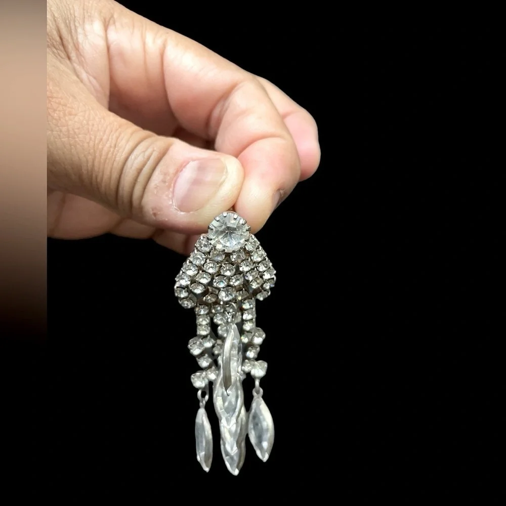Stunning 1950’s Vintage Navette Crystal Rhinestone Chandelier Earrings.